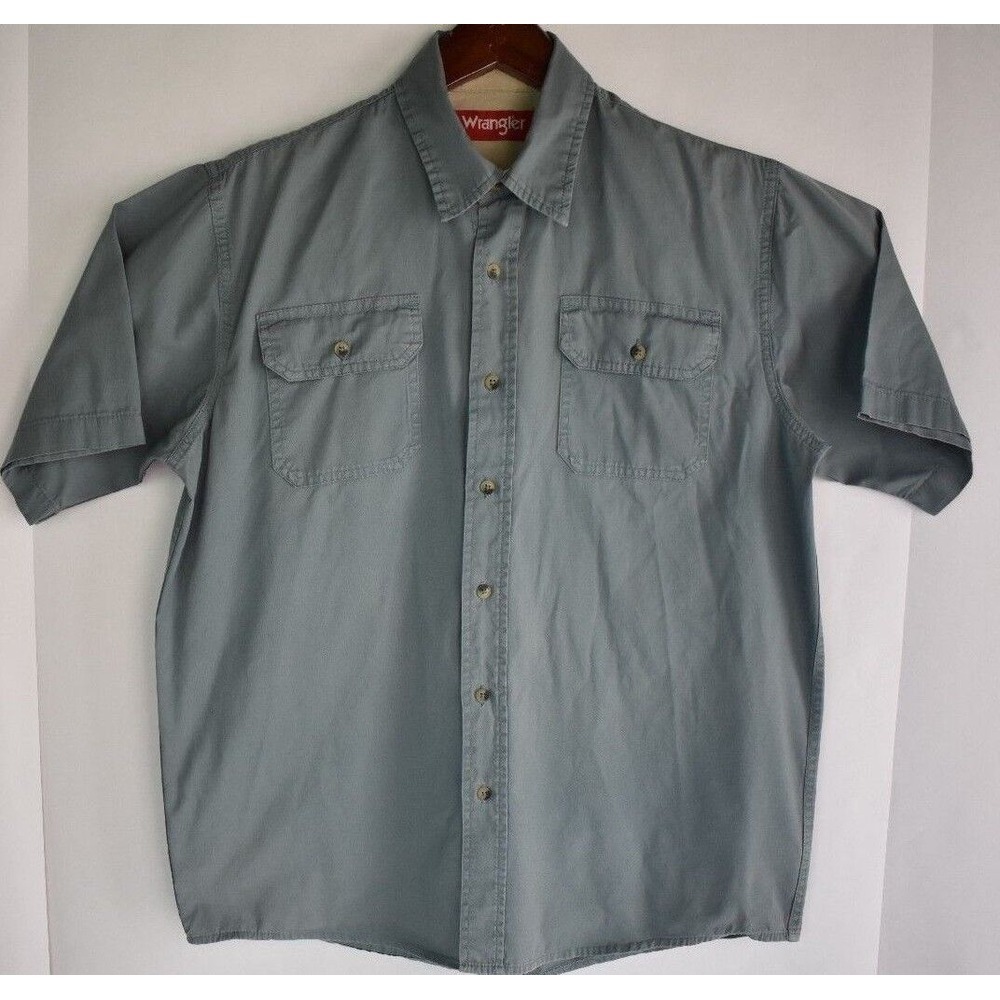 Wrangler Men's Blue Button Down Short Sleeve‎ 100 % Cotton Shirt Size Medium